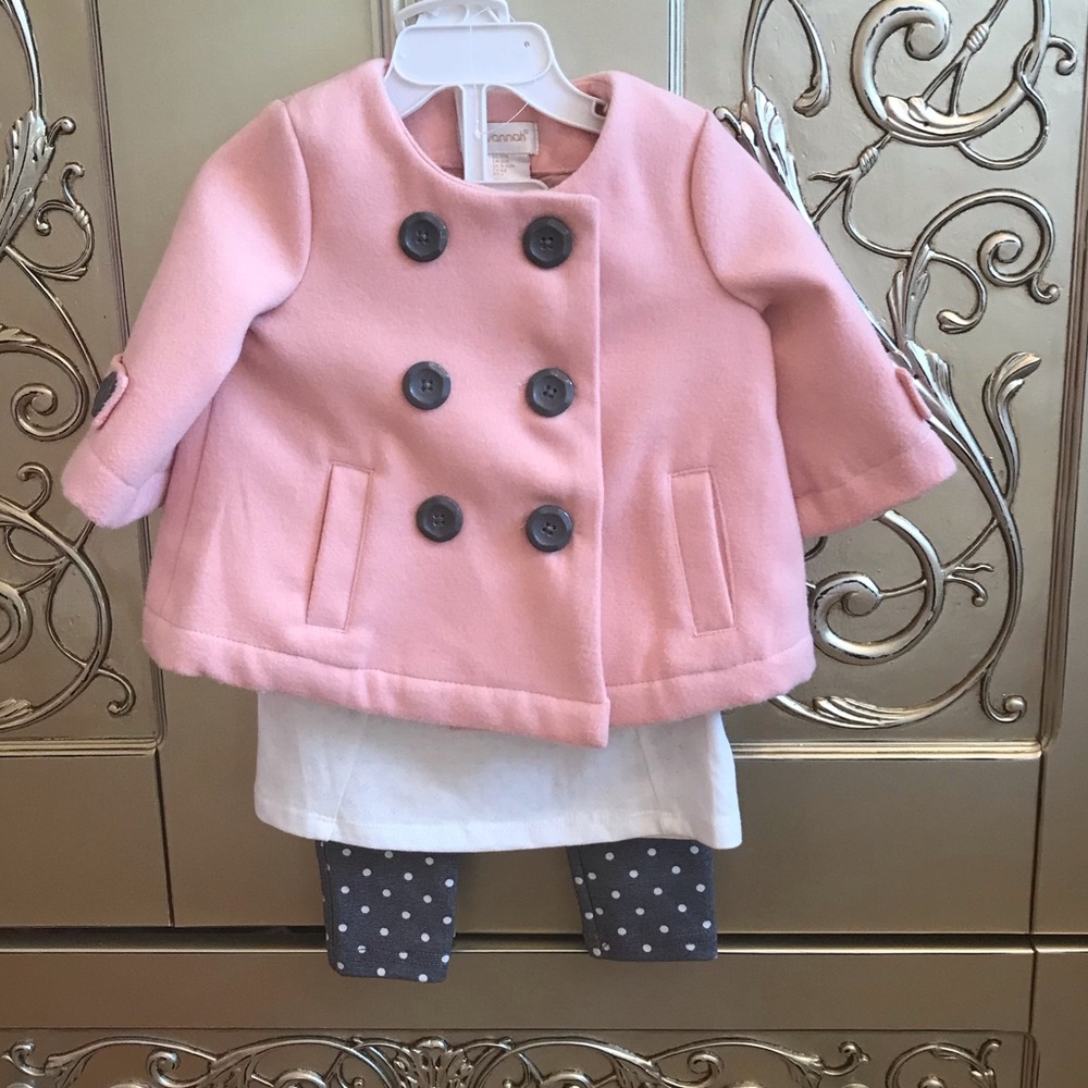 NWT Savannah 3 Piece Baby Girl Peacoat Outfit